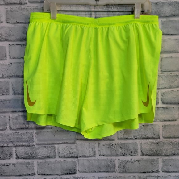 Nike Mens XL Neon Highlighter Yellow Racing Standard Fit 4" Length Jogging Short - Picture 1 of 8